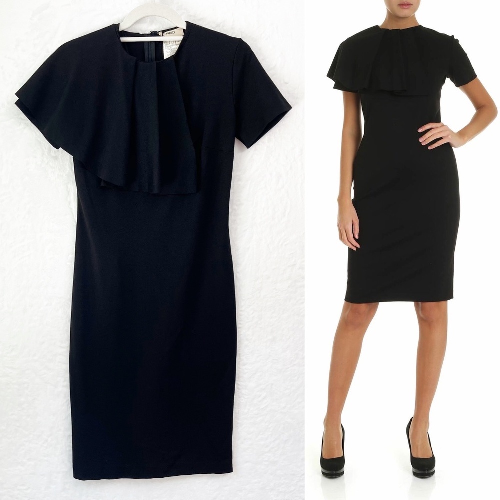 Fuzzi by Jean Paul Gaultier Pleated Shoulder Stretch Knit Dress Black Sz S